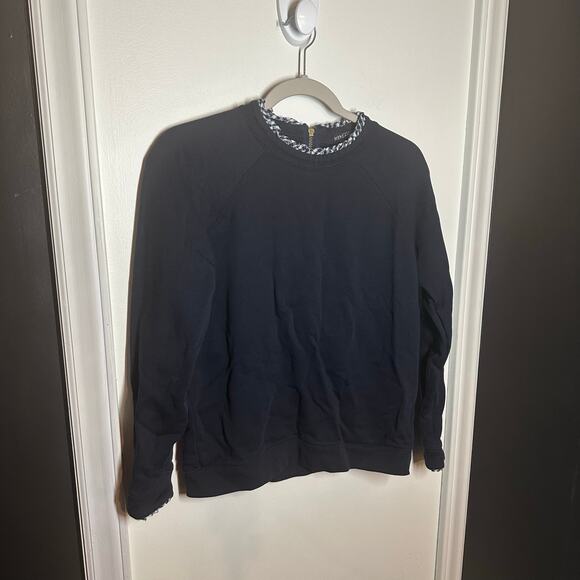 J. Crew Women's Navy Blue Plaid Trim Long Sleeve Knit Top Size Medium - Picture 2 of 7